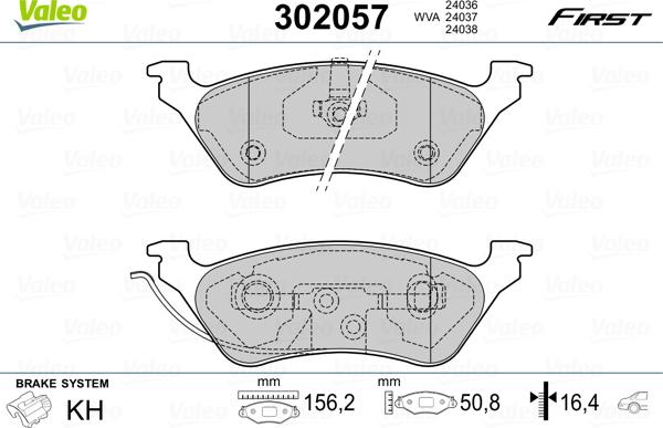 Valeo 302 057 - Комплект спирачно феродо, дискови спирачки vvparts.bg