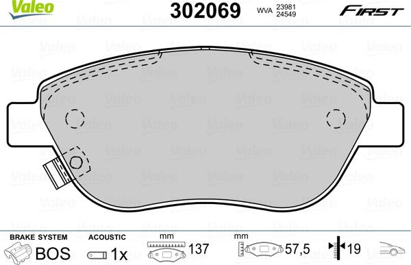 Valeo 302069 - Комплект спирачно феродо, дискови спирачки vvparts.bg