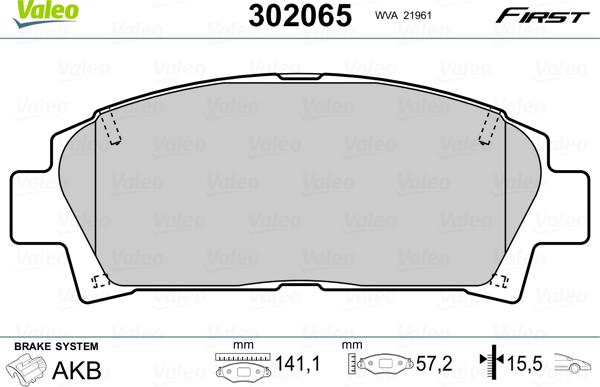 Valeo 302065 - Комплект спирачно феродо, дискови спирачки vvparts.bg