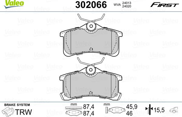 Valeo 302066 - Комплект спирачно феродо, дискови спирачки vvparts.bg