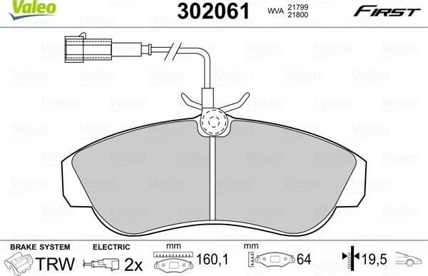 Valeo 302061 - Комплект спирачно феродо, дискови спирачки vvparts.bg