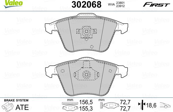 Valeo 302068 - Комплект спирачно феродо, дискови спирачки vvparts.bg