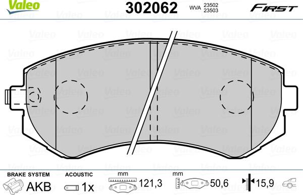 Valeo 302062 - Комплект спирачно феродо, дискови спирачки vvparts.bg