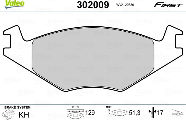 Valeo 302009 - Комплект спирачно феродо, дискови спирачки vvparts.bg