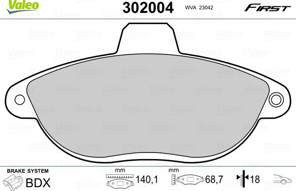 Valeo 302004 - Комплект спирачно феродо, дискови спирачки vvparts.bg