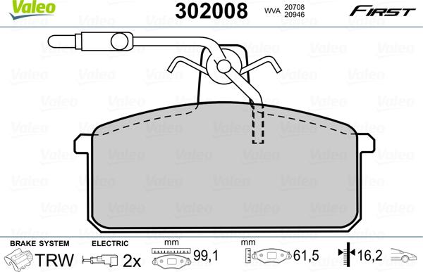 Valeo 302008 - Комплект спирачно феродо, дискови спирачки vvparts.bg