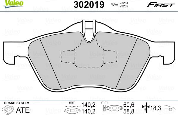 Valeo 302019 - Комплект спирачно феродо, дискови спирачки vvparts.bg