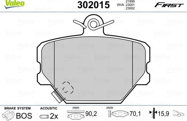 Valeo 302015 - Комплект спирачно феродо, дискови спирачки vvparts.bg