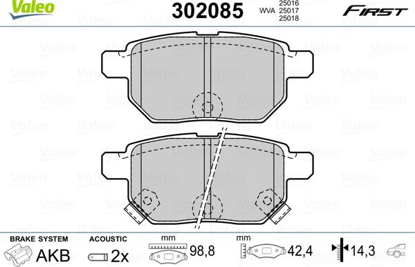 Valeo 302085 - Комплект спирачно феродо, дискови спирачки vvparts.bg