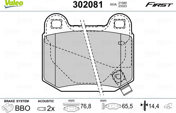 Valeo 302081 - Комплект спирачно феродо, дискови спирачки vvparts.bg