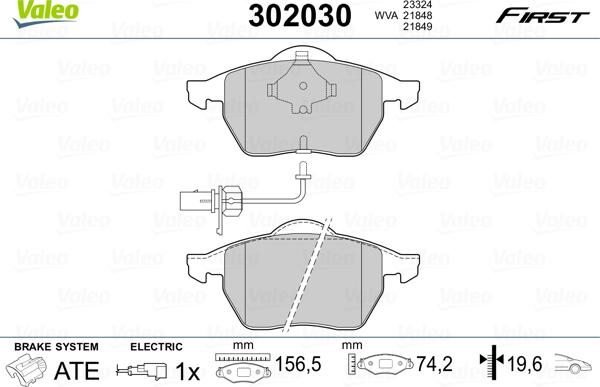 Valeo 302030 - Комплект спирачно феродо, дискови спирачки vvparts.bg