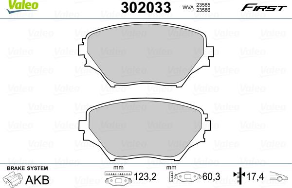 Valeo 302033 - Комплект спирачно феродо, дискови спирачки vvparts.bg