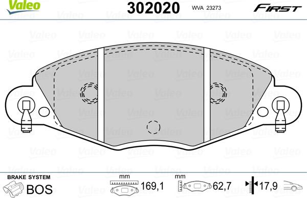 Valeo 302020 - Комплект спирачно феродо, дискови спирачки vvparts.bg