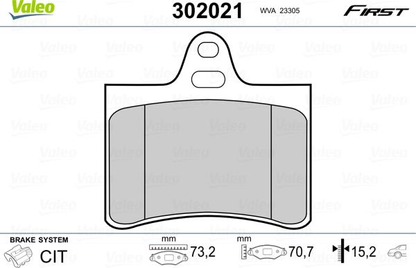 Valeo 302021 - Комплект спирачно феродо, дискови спирачки vvparts.bg