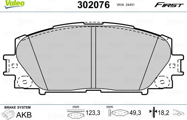 Valeo 302076 - Комплект спирачно феродо, дискови спирачки vvparts.bg