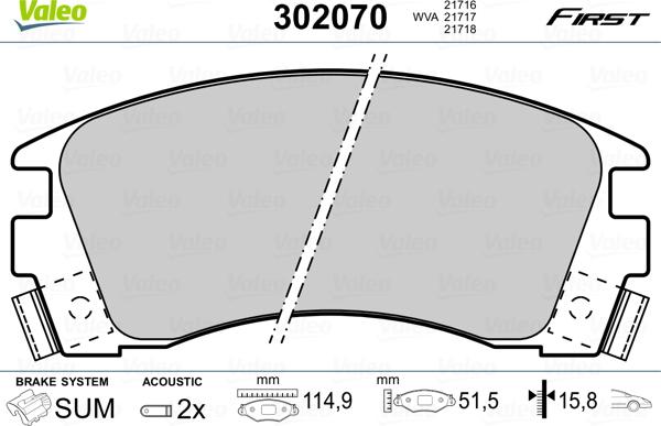 Valeo 302070 - Комплект спирачно феродо, дискови спирачки vvparts.bg