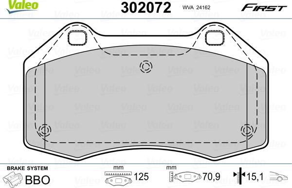 Valeo 302072 - Комплект спирачно феродо, дискови спирачки vvparts.bg