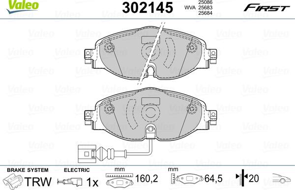 Valeo 302145 - Комплект спирачно феродо, дискови спирачки vvparts.bg