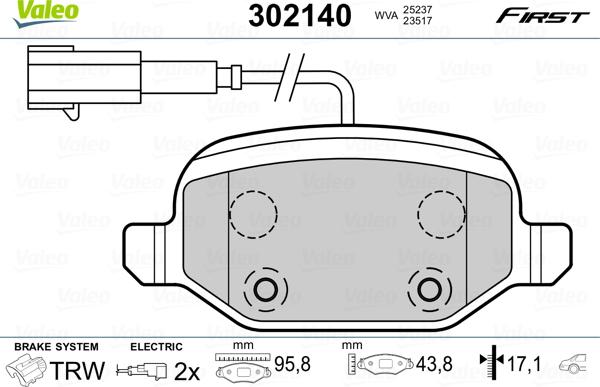 Valeo 302140 - Комплект спирачно феродо, дискови спирачки vvparts.bg