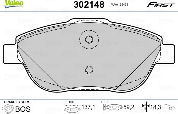 Valeo 302148 - Комплект спирачно феродо, дискови спирачки vvparts.bg