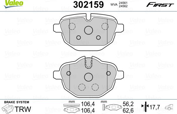 Valeo 302159 - Комплект спирачно феродо, дискови спирачки vvparts.bg