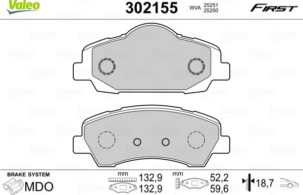 Valeo 302155 - Комплект спирачно феродо, дискови спирачки vvparts.bg