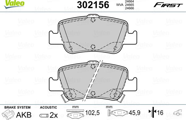 Valeo 302156 - Комплект спирачно феродо, дискови спирачки vvparts.bg