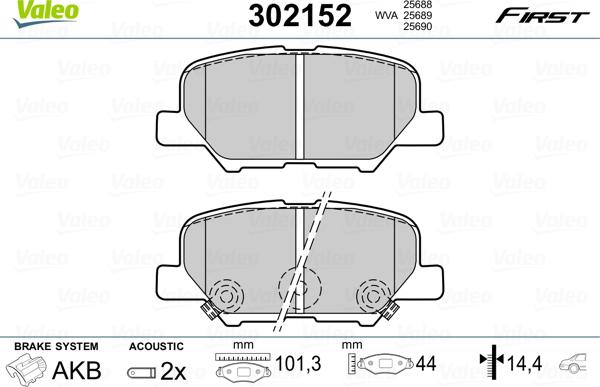 Valeo 302152 - Комплект спирачно феродо, дискови спирачки vvparts.bg