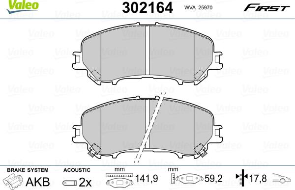 Valeo 302164 - Комплект спирачно феродо, дискови спирачки vvparts.bg