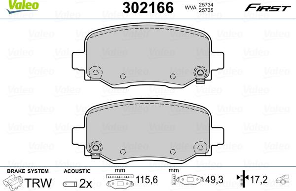 Valeo 302166 - Комплект спирачно феродо, дискови спирачки vvparts.bg