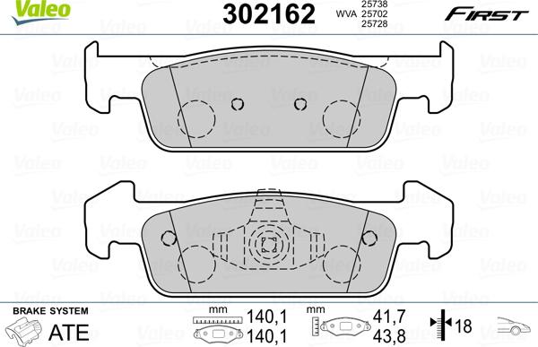 Valeo 302162 - Комплект спирачно феродо, дискови спирачки vvparts.bg