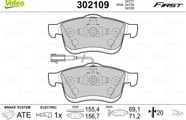 Valeo 302109 - Комплект спирачно феродо, дискови спирачки vvparts.bg