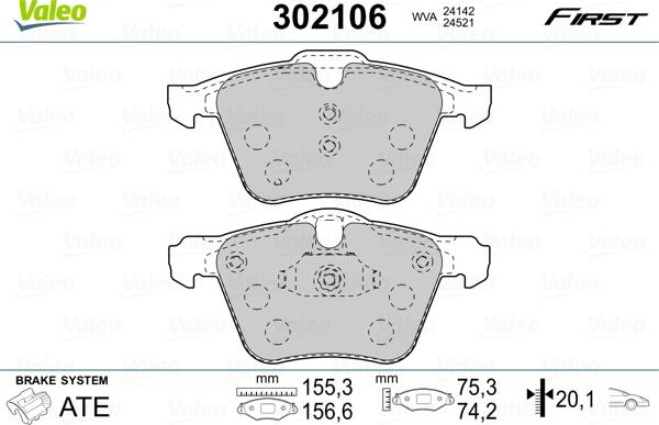 Valeo 302106 - Комплект спирачно феродо, дискови спирачки vvparts.bg