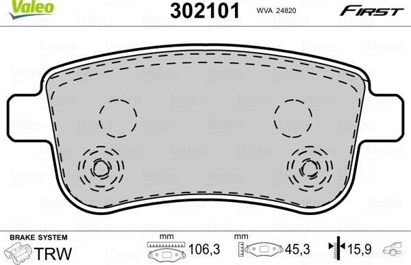 Valeo 302101 - Комплект спирачно феродо, дискови спирачки vvparts.bg