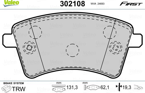 Valeo 302108 - Комплект спирачно феродо, дискови спирачки vvparts.bg