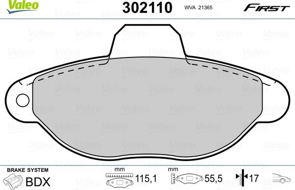 Valeo 302110 - Комплект спирачно феродо, дискови спирачки vvparts.bg