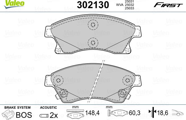 Valeo 302130 - Комплект спирачно феродо, дискови спирачки vvparts.bg