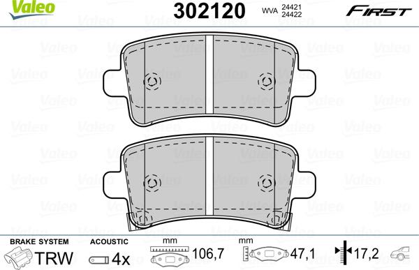 Valeo 302120 - Комплект спирачно феродо, дискови спирачки vvparts.bg