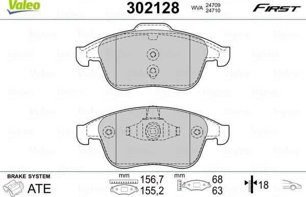 Valeo 302128 - Комплект спирачно феродо, дискови спирачки vvparts.bg