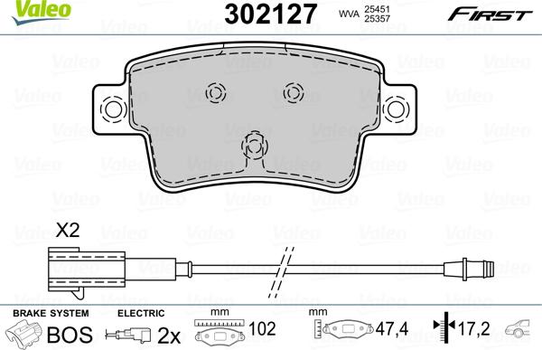 Valeo 302127 - Комплект спирачно феродо, дискови спирачки vvparts.bg