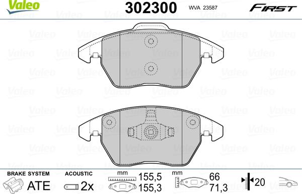 Valeo 302300 - Комплект спирачно феродо, дискови спирачки vvparts.bg