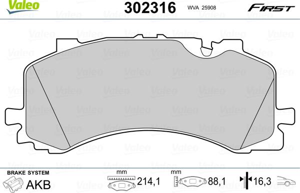 Valeo 302316 - Комплект спирачно феродо, дискови спирачки vvparts.bg