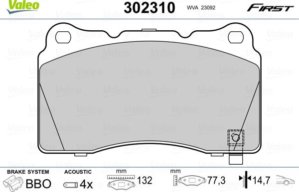 Valeo 302310 - Комплект спирачно феродо, дискови спирачки vvparts.bg