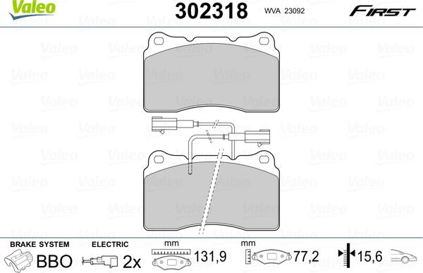 Valeo 302318 - Комплект спирачно феродо, дискови спирачки vvparts.bg