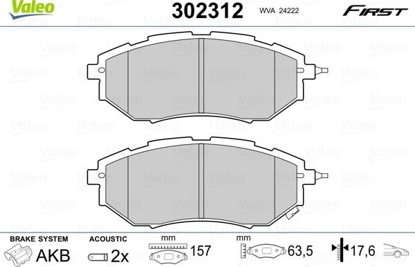 Valeo 302312 - Комплект спирачно феродо, дискови спирачки vvparts.bg