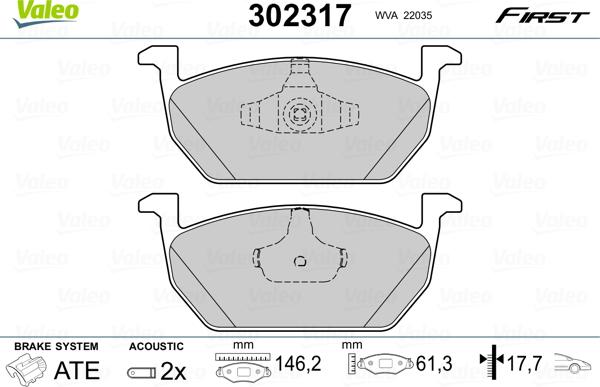 Valeo 302317 - Комплект спирачно феродо, дискови спирачки vvparts.bg