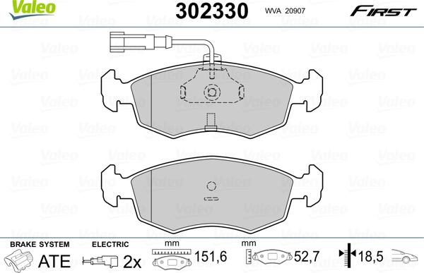 Valeo 302330 - Комплект спирачно феродо, дискови спирачки vvparts.bg