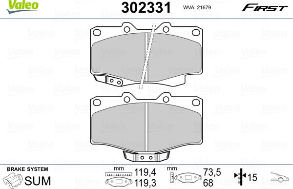 Valeo 302331 - Комплект спирачно феродо, дискови спирачки vvparts.bg