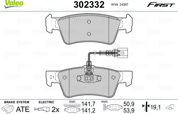 Valeo 302332 - Комплект спирачно феродо, дискови спирачки vvparts.bg