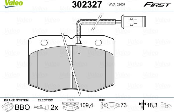 Valeo 302327 - Комплект спирачно феродо, дискови спирачки vvparts.bg